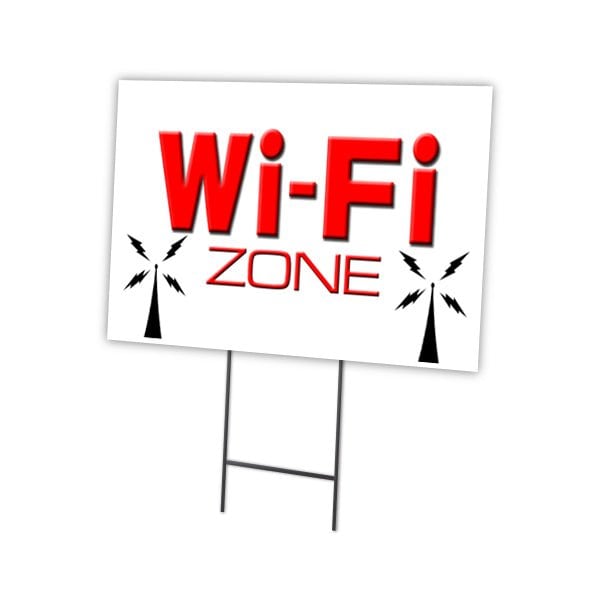 Wi-fi Zone Yard Sign & Stake outdoor plastic coroplast window, C-1216-DS-Wi-Fi Zone